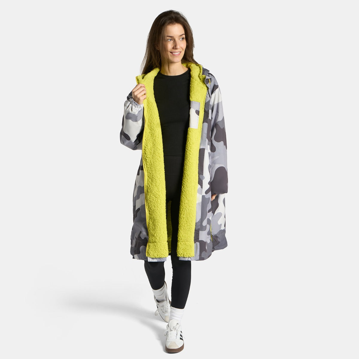 Camo Print Sherpa Drying Robe – Grey/Green