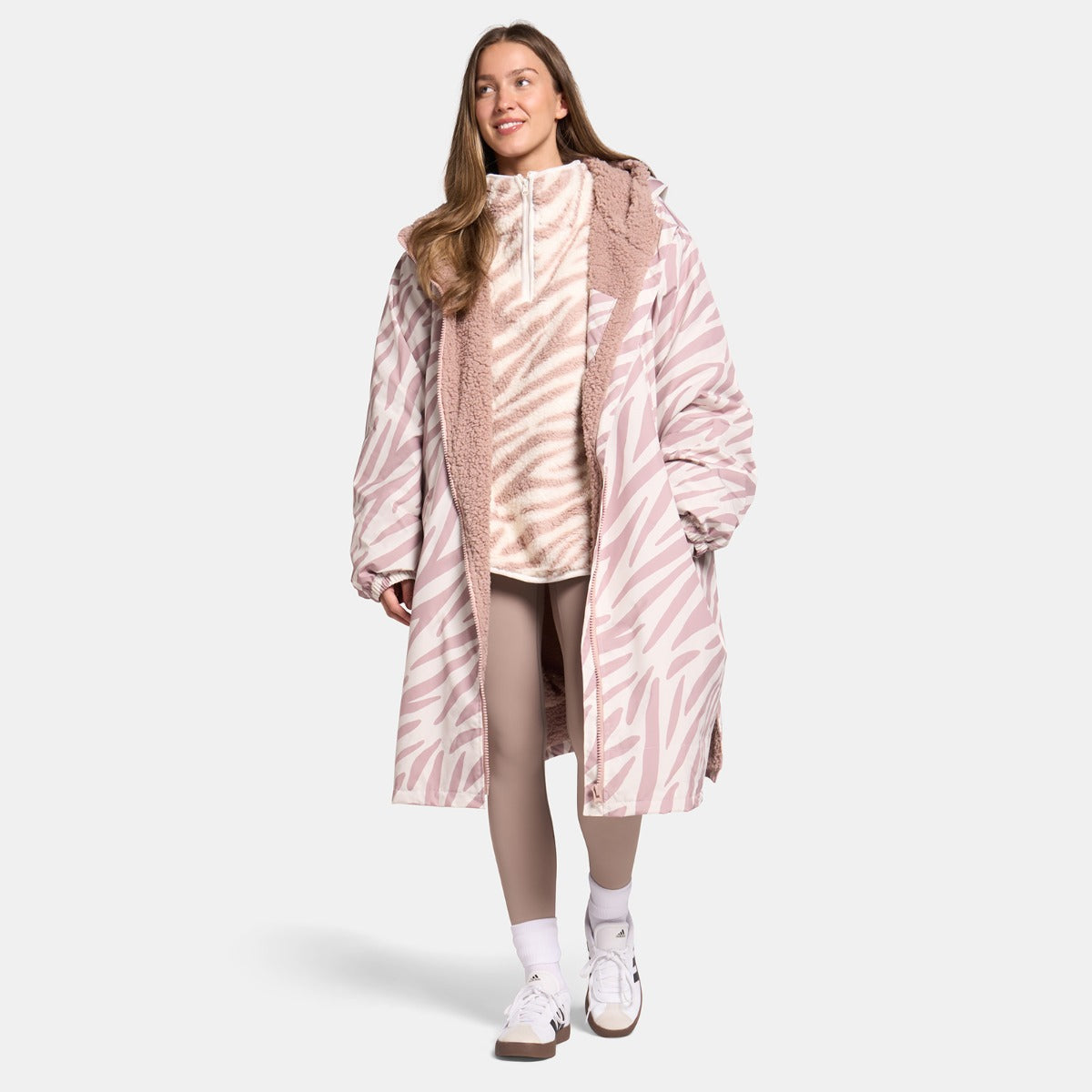 Zebra Print Sherpa Drying Robe – Beige