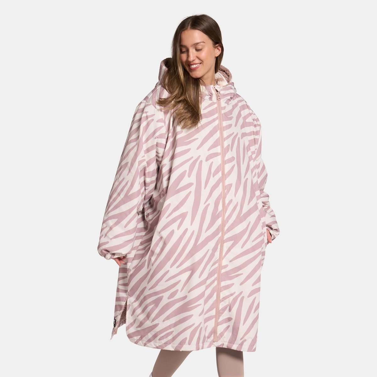 Zebra Print Sherpa Drying Robe – Beige