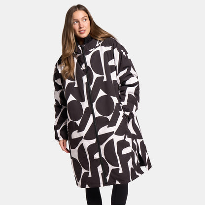 Geometric Print Sherpa Drying Robe – Monochrome