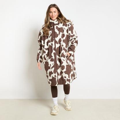 Fun Print Sherpa Drying Robe – Cow Print Brown/Cream