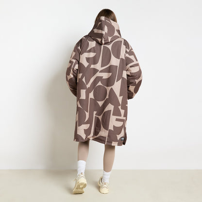 Geometric Print Sherpa Drying Robe – Brown