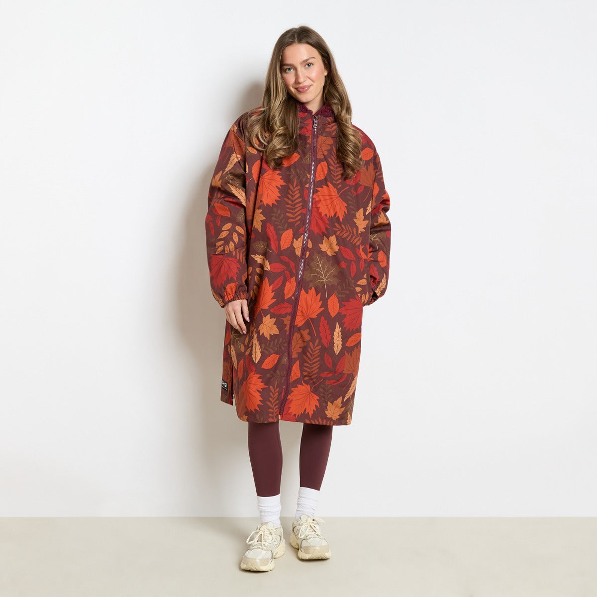 Fun Print Sherpa Drying Robe – Autumn Leaves Orange/Burgundy