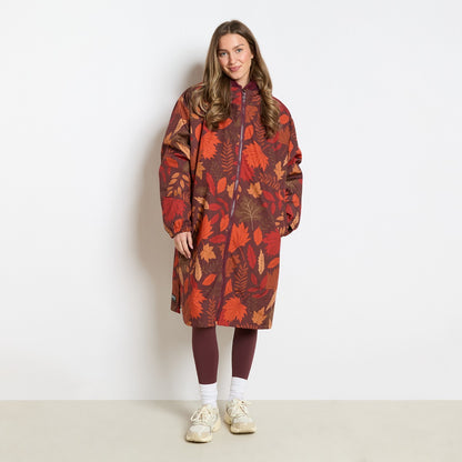 Fun Print Sherpa Drying Robe – Autumn Leaves Orange/Burgundy