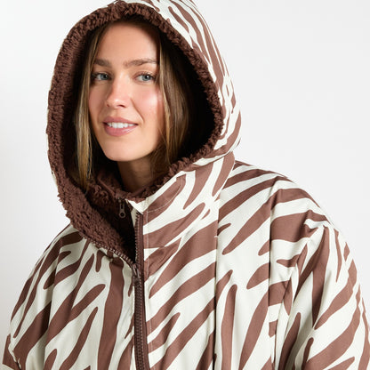 Zebra Print Sherpa Drying Robe – Brown