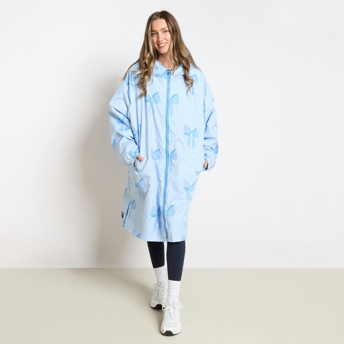 Bow Print Sherpa Drying Robe – Blue