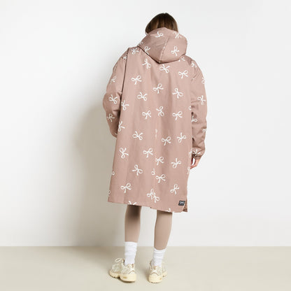Bow Print Sherpa Drying Robe – Mink