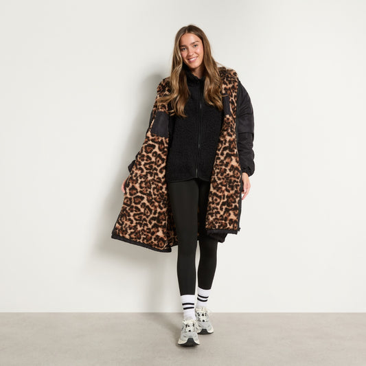 Leopard Print Sherpa Drying Robe – Black Leopard