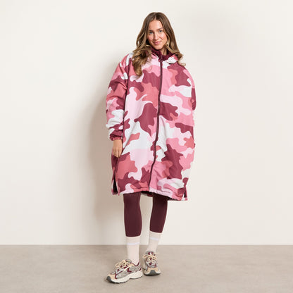 Camo Print Sherpa Drying Robe – Burgundy/Pink
