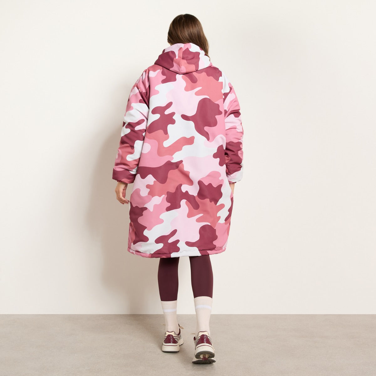 Camo Print Sherpa Drying Robe – Burgundy/Pink