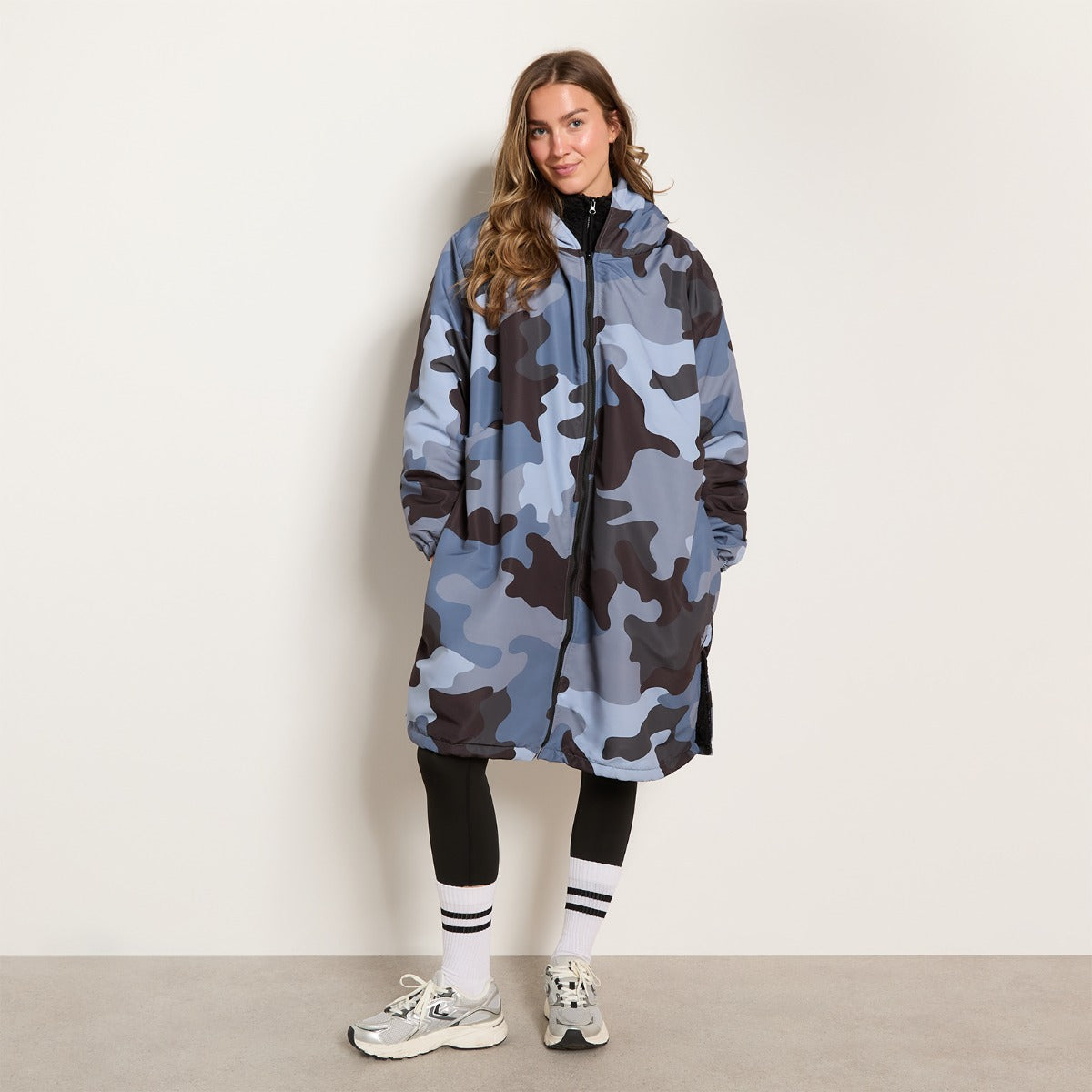 Camo Print Sherpa Drying Robe – Blue/Black