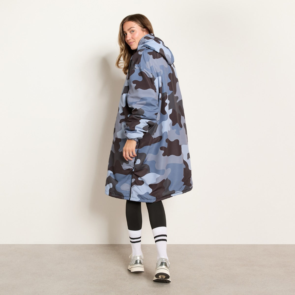 Camo Print Sherpa Drying Robe – Blue/Black