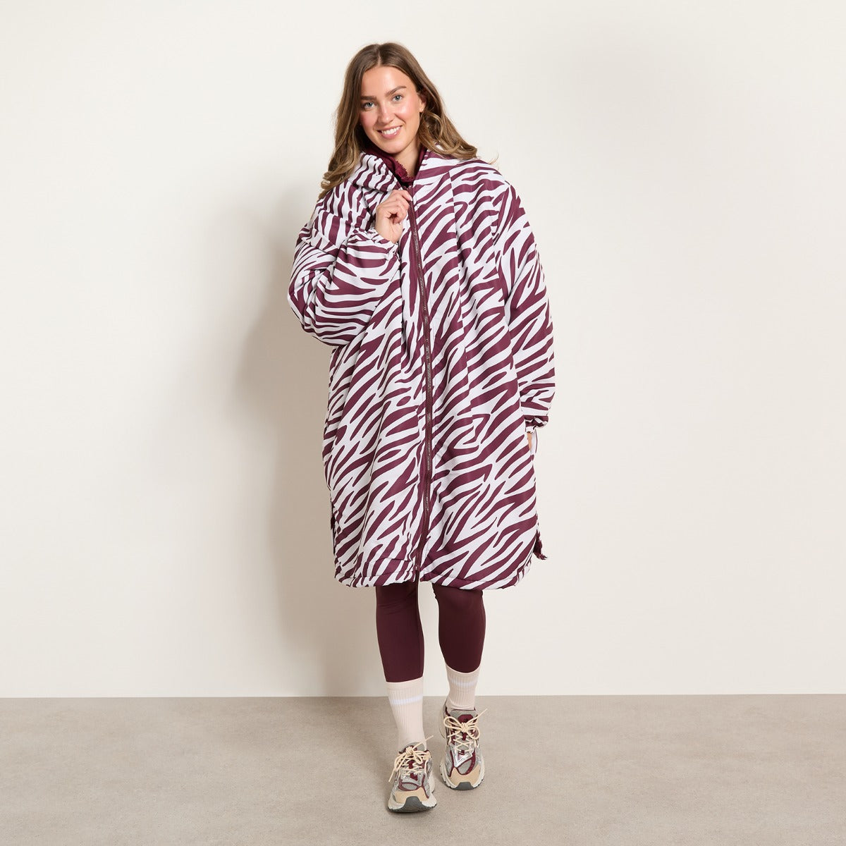 Zebra Print Sherpa Drying Robe – Burgundy
