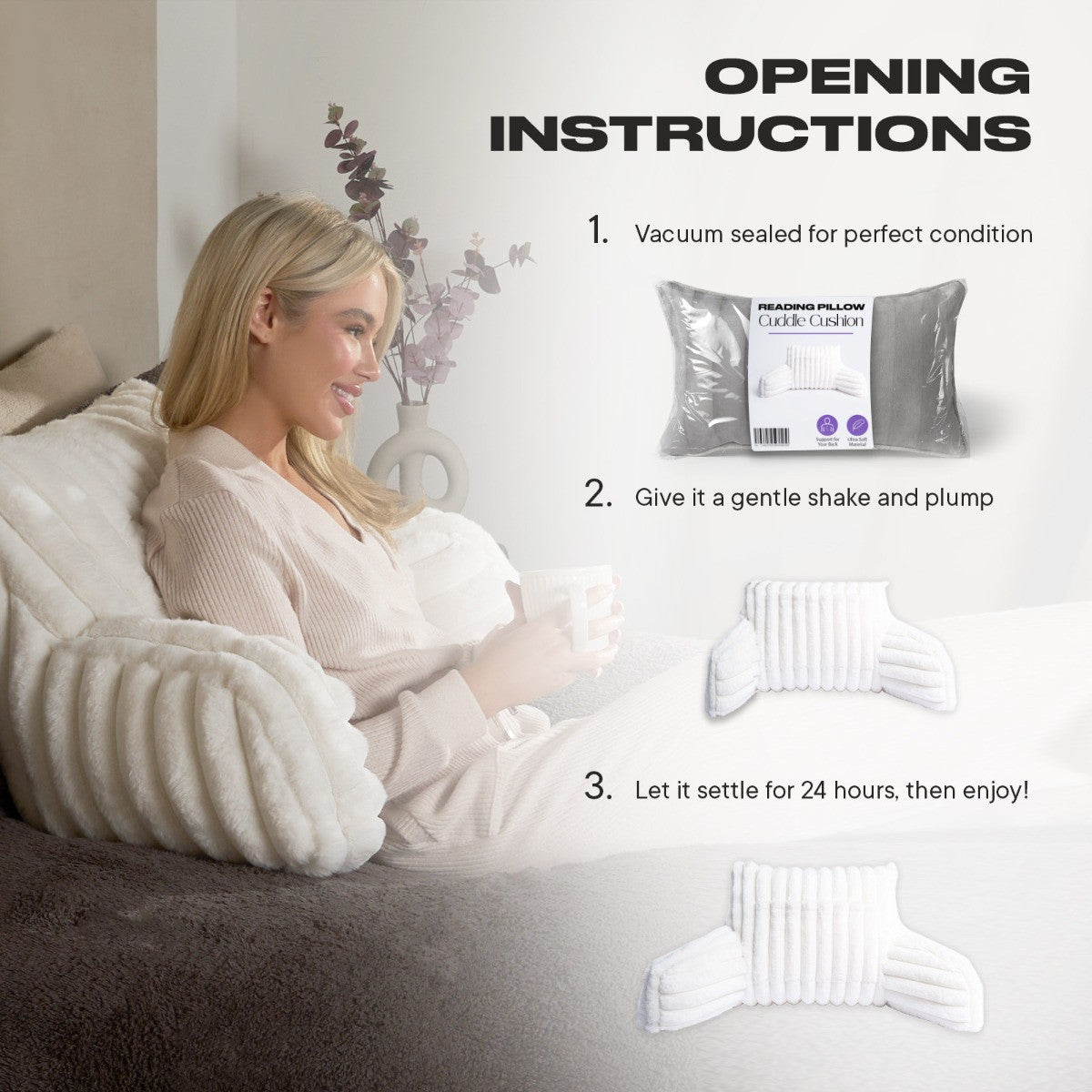 Ribbed Faux Fur Cuddle Cushion with Heatable Pocket – Cream