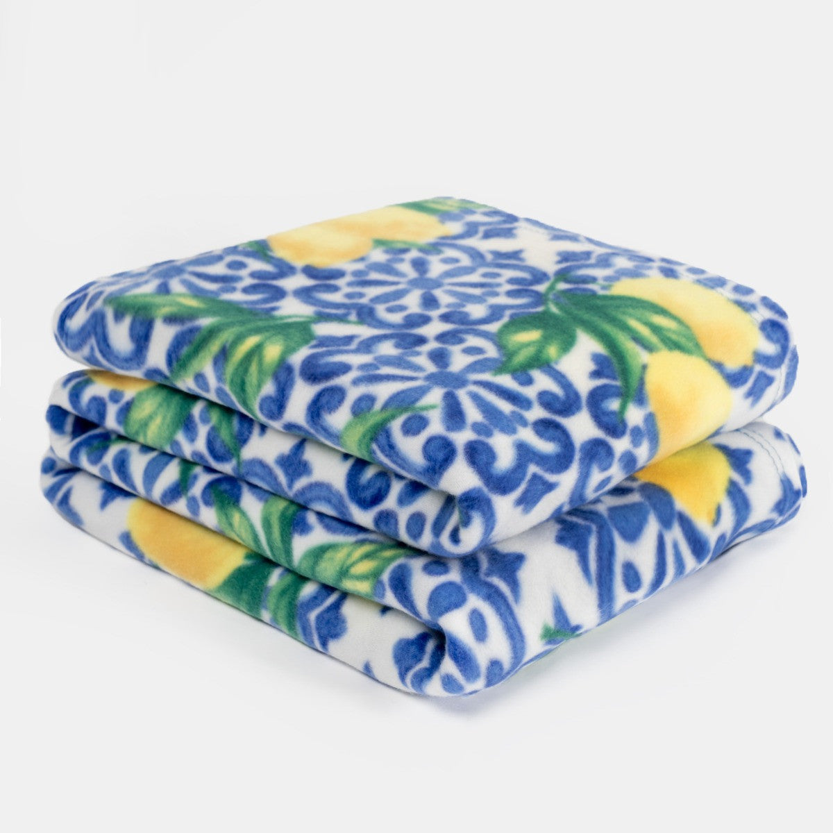 Lemon Print Fleece Throw – Blue/White