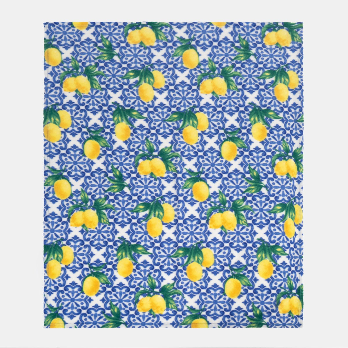 Lemon Print Fleece Throw – Blue/White