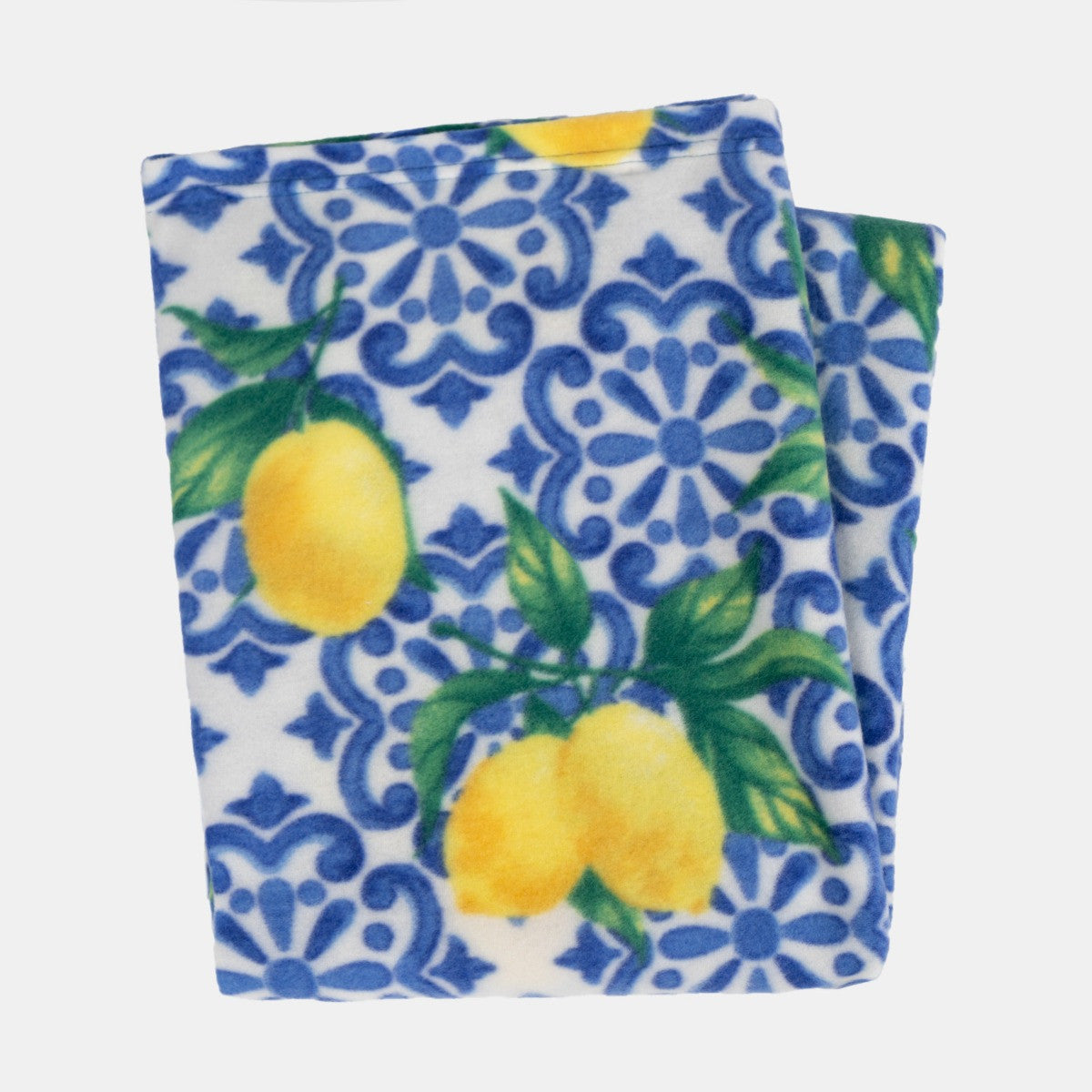 Lemon Print Fleece Throw – Blue/White