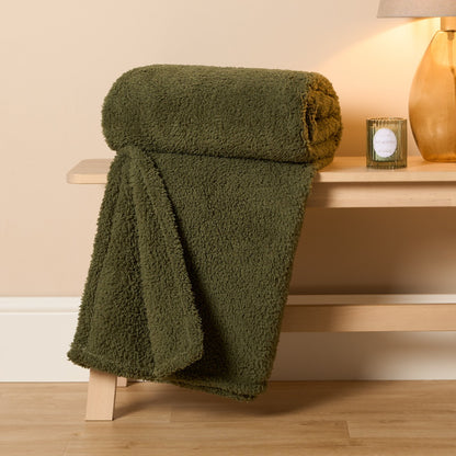 Teddy Fleece Throw – Woodland Green
