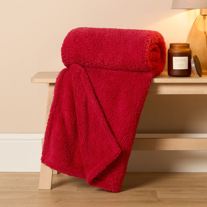 Teddy Fleece Throw – Red