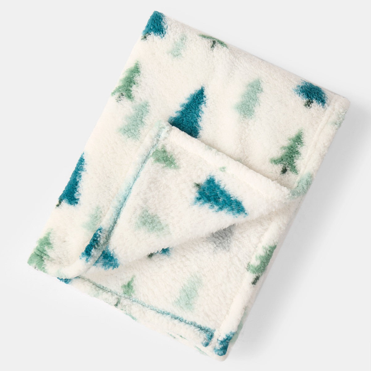 Christmas Tree Print Teddy Throw – Cream