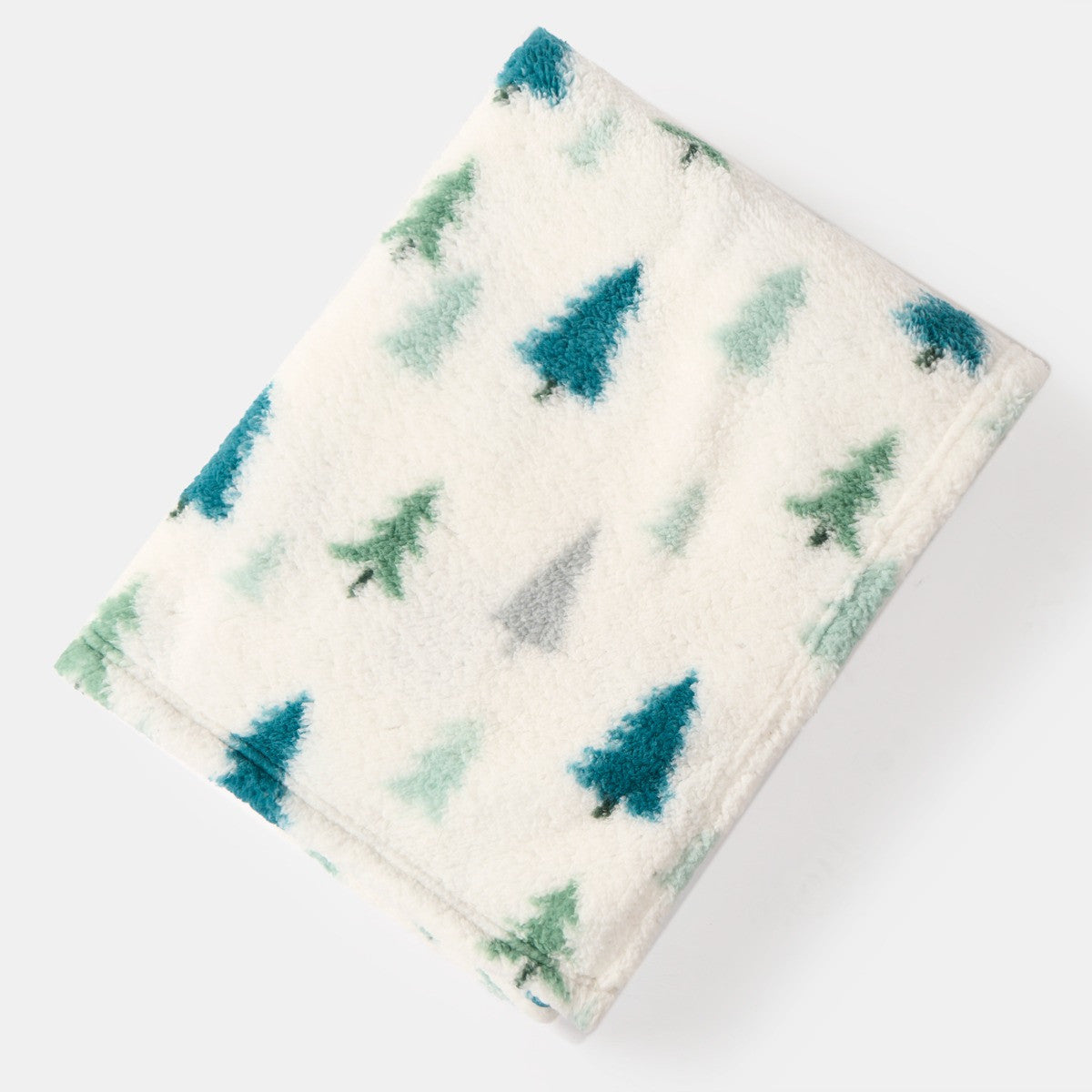 Christmas Tree Print Teddy Throw – Cream