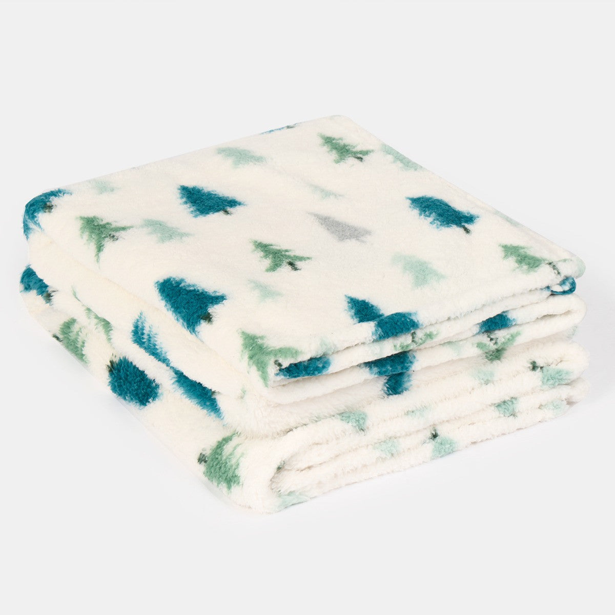 Christmas Tree Print Teddy Throw – Cream