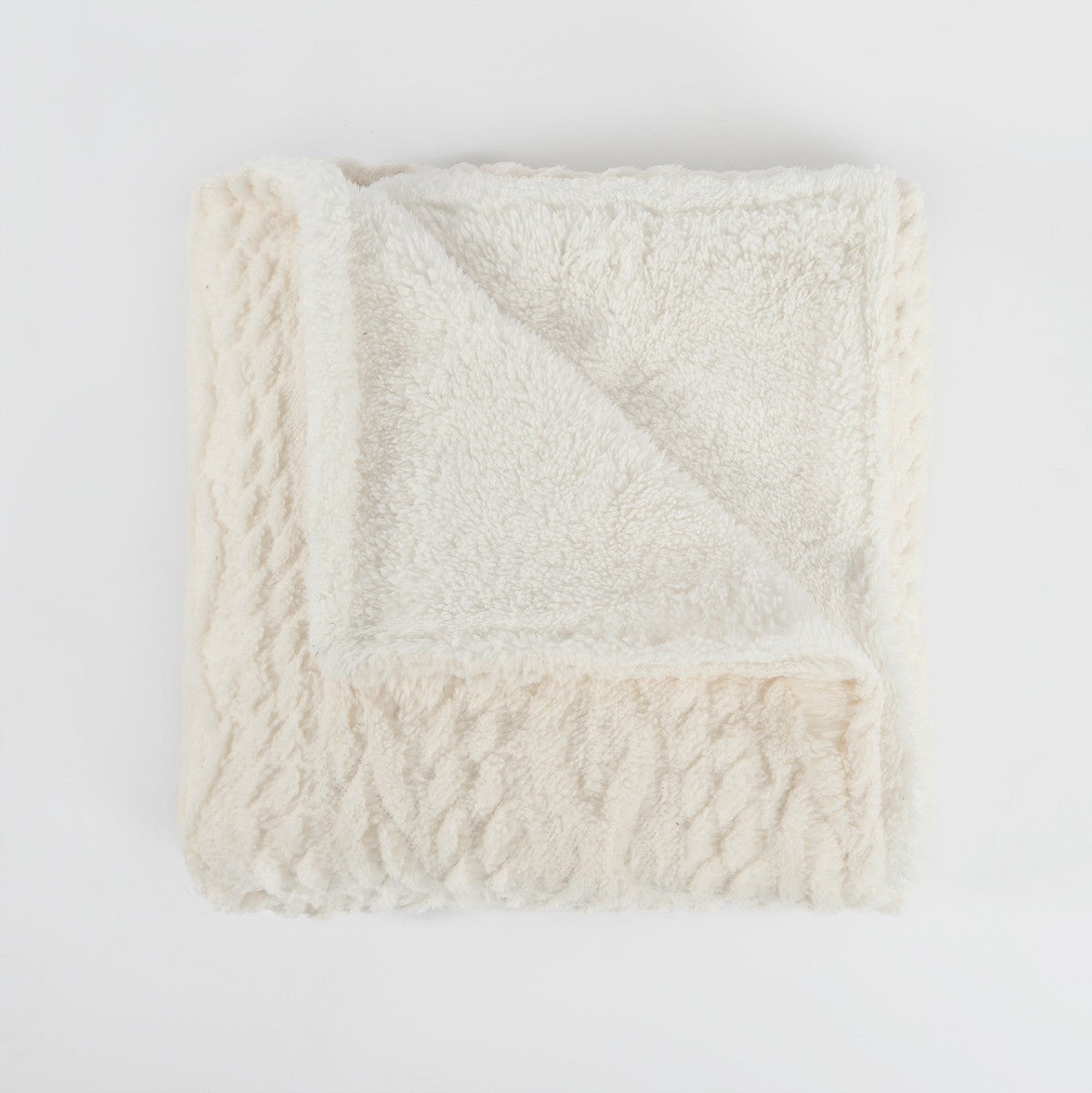 Cable Knit Sherpa Throw – Cream