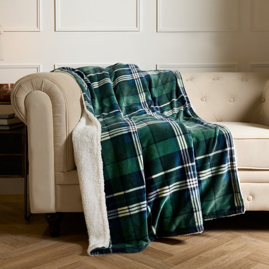 Hudson Flannel Check Fleece Throw – Navy/Green