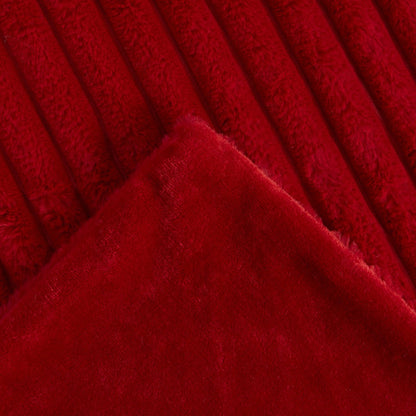 Faux Fur Thick Ribbed Throw – Red