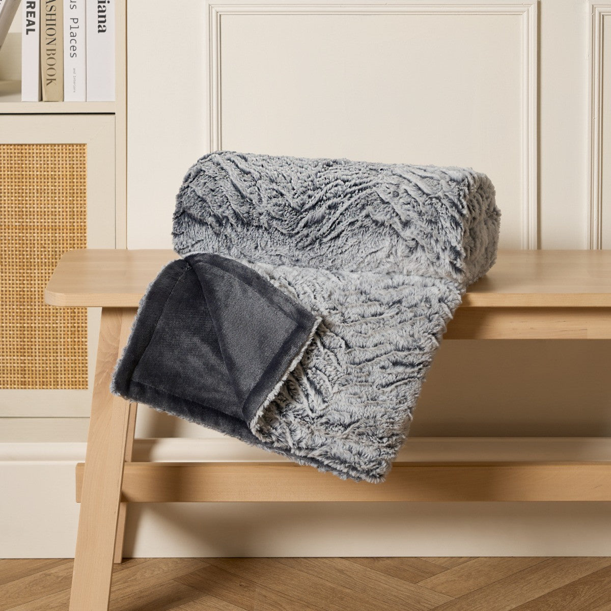 Faux Fur Two Tone Throw – Grey