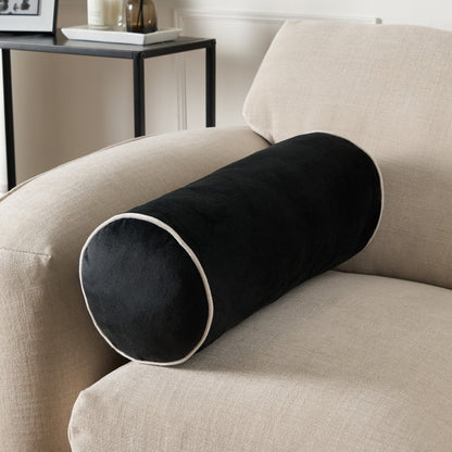 Matte Velvet Bolster Cushion – Black/Cream
