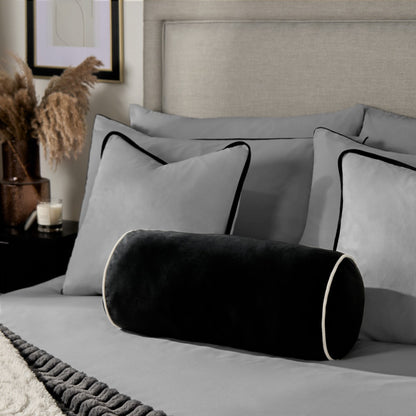 Matte Velvet Bolster Cushion – Black/Cream