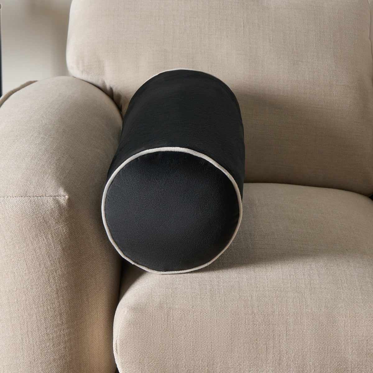 Matte Velvet Bolster Cushion – Black/Cream