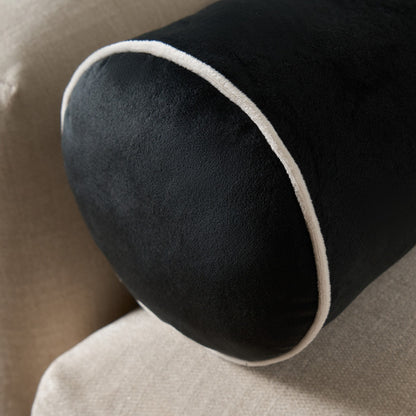 Matte Velvet Bolster Cushion – Black/Cream