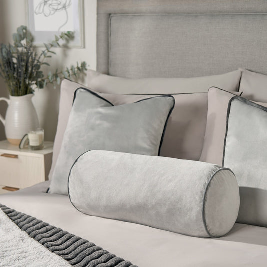 Matte Velvet Bolster Cushion – Grey/Charcoal