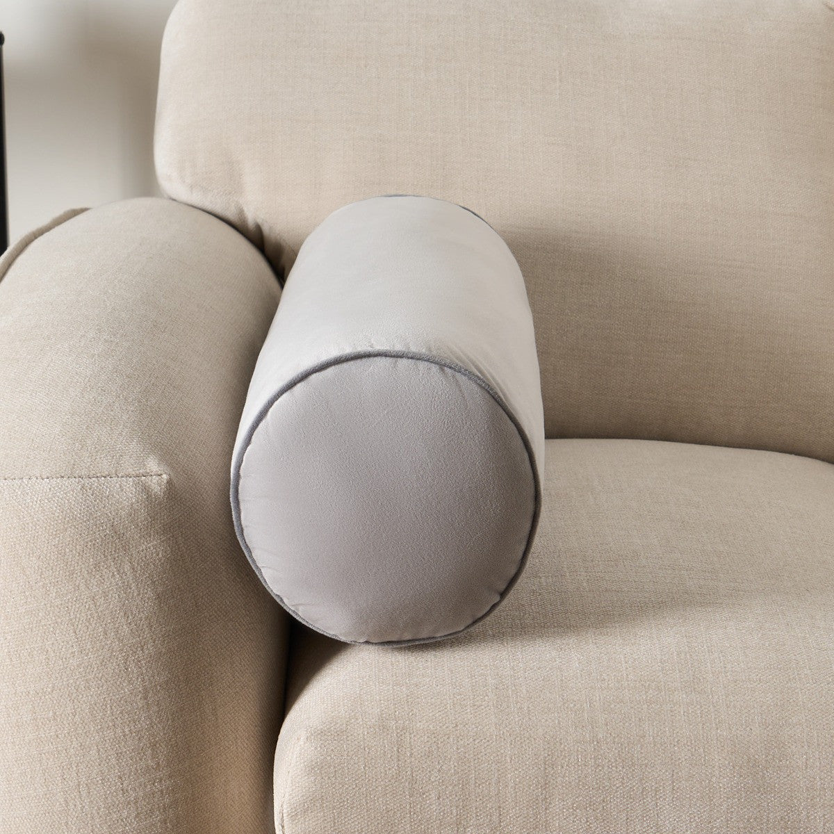 Matte Velvet Bolster Cushion – Grey/Charcoal