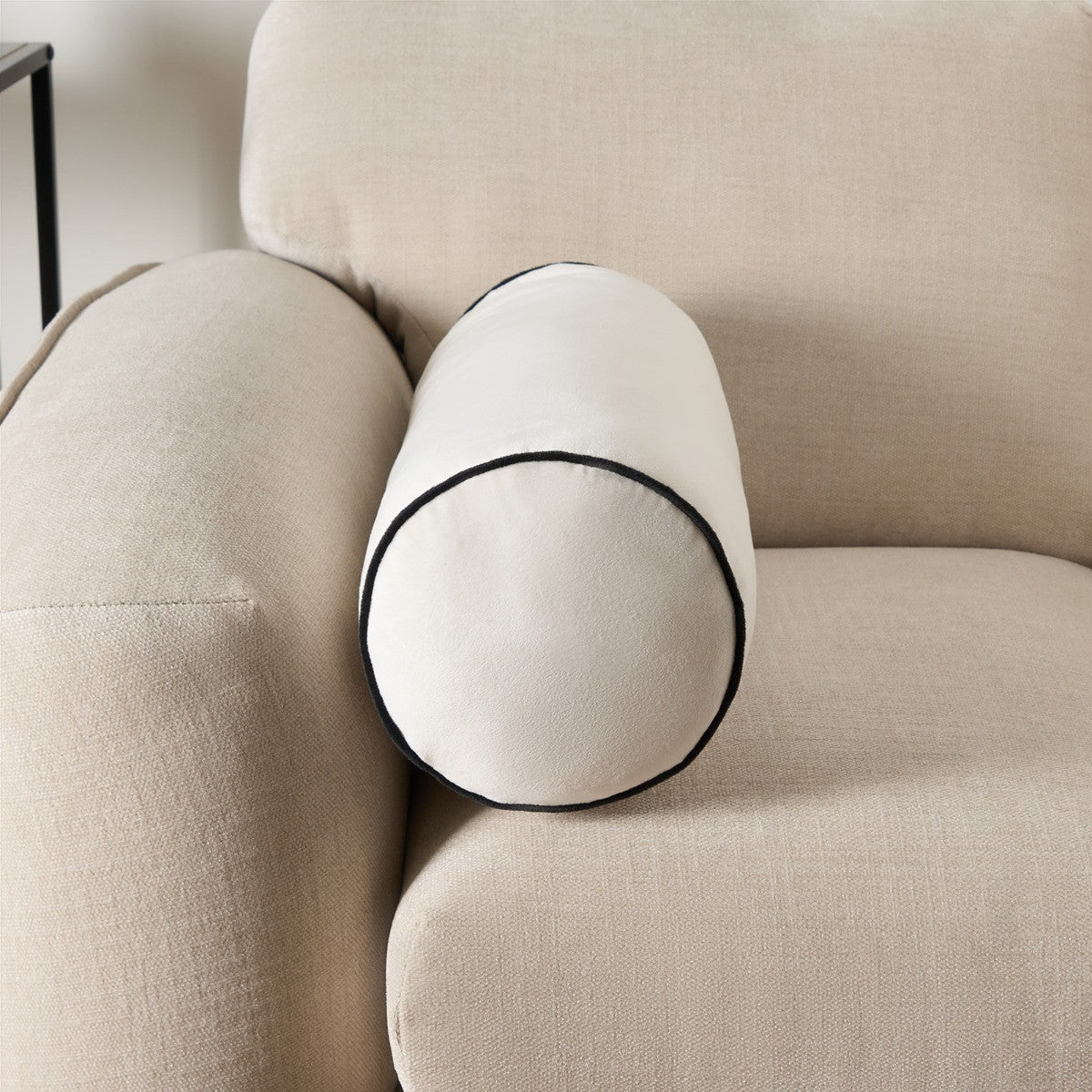 Matte Velvet Bolster Cushion – Cream/Black