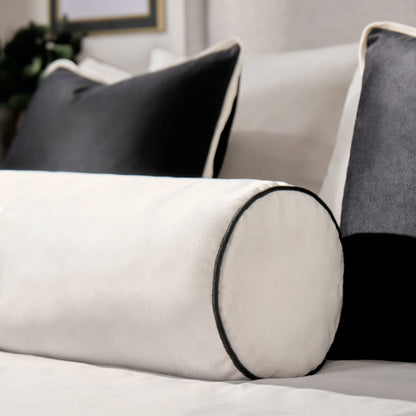 Matte Velvet Bolster Cushion – Cream/Black