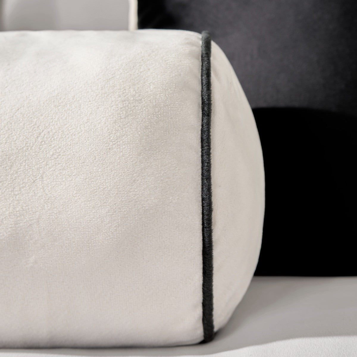 Matte Velvet Bolster Cushion – Cream/Black