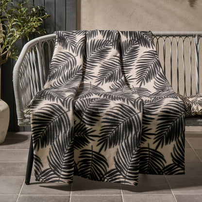 Palm Leaf Print Fleece Throw – Monochrome