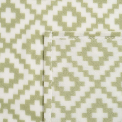 Geometric Tile Print Fleece Throw – Sage