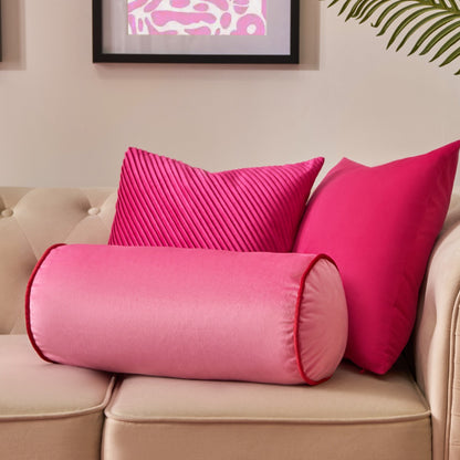 Matte Velvet Bolster Cushion – Pink/Red