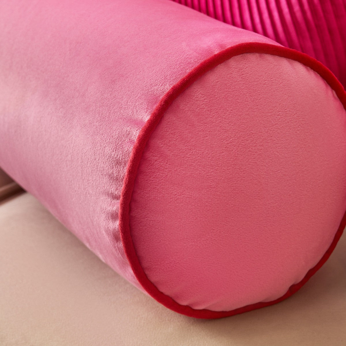 Matte Velvet Bolster Cushion – Pink/Red