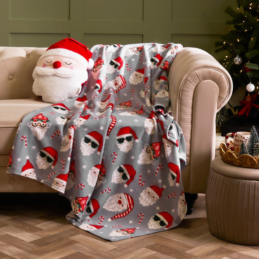 Fun Santa Fleece Throw – Grey