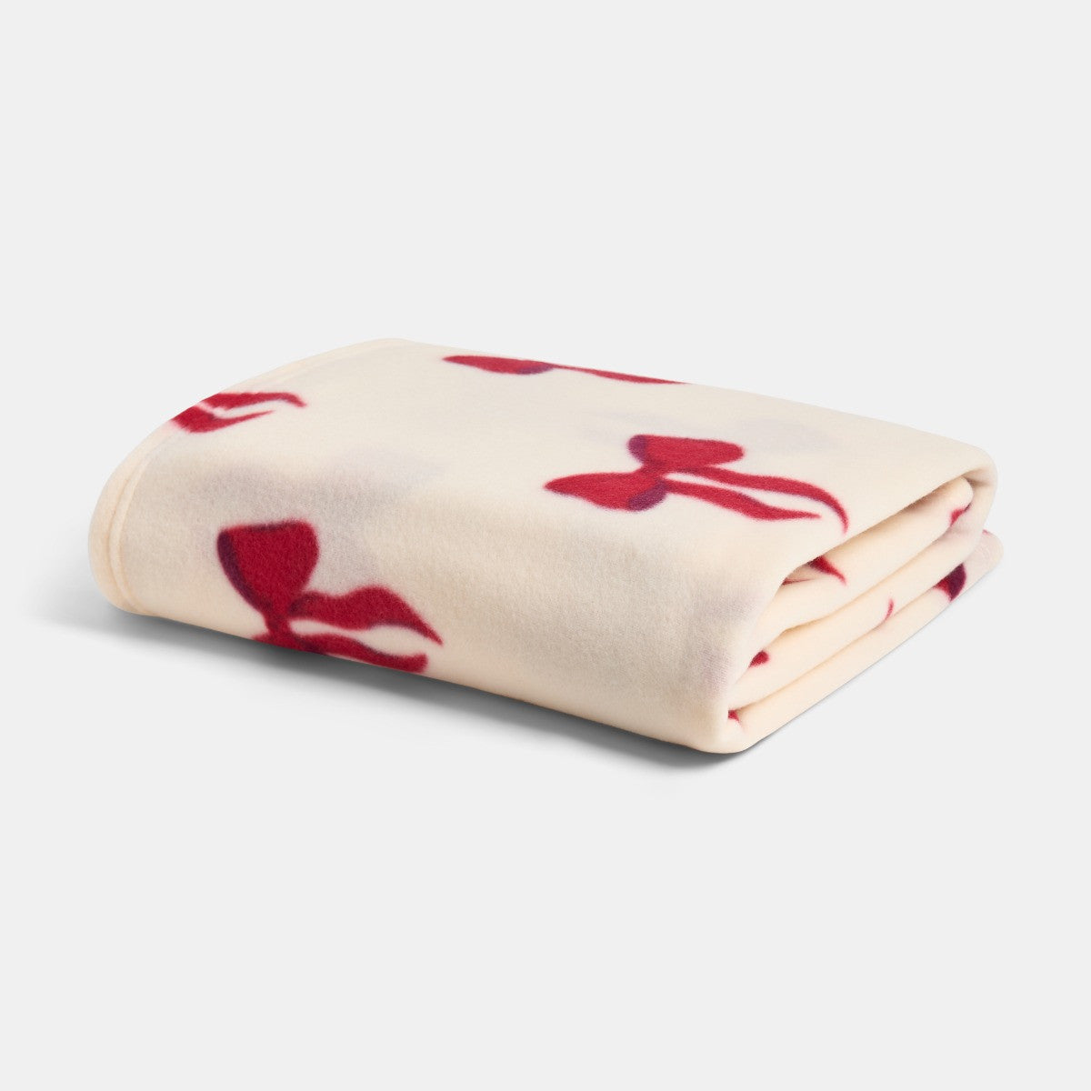 Bow Print Fleece Throw – Cream/Red