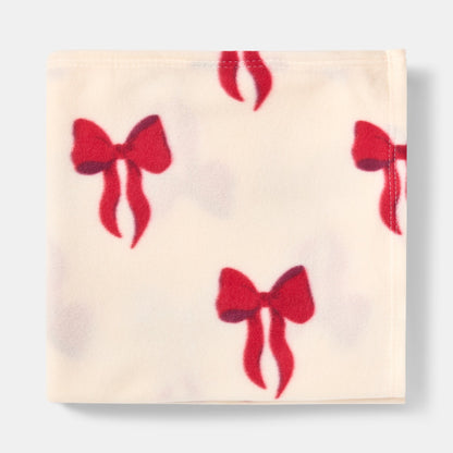 Bow Print Fleece Throw – Cream/Red