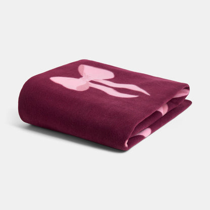 Bow Print Fleece Throw – Burgundy/Pink
