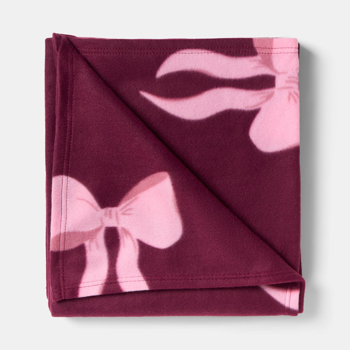Bow Print Fleece Throw – Burgundy/Pink