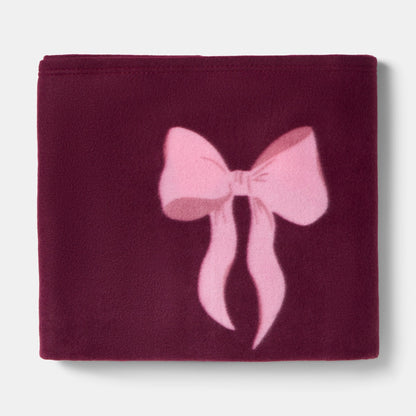 Bow Print Fleece Throw – Burgundy/Pink