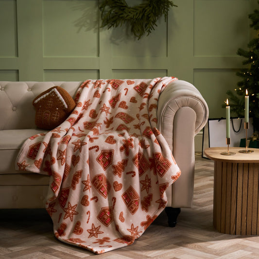 Gingerbread Print Throw – Beige